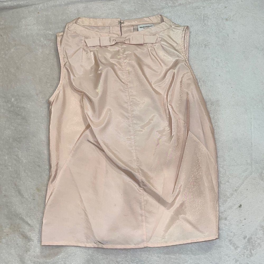 ISAC MIZRAHI pink blouse with bow womens size S